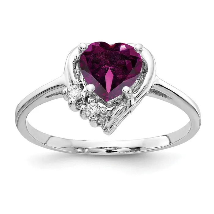 Goldia Rings 14k White Gold 6mm Heart Rhodolite Garnet AAA Diamond ring