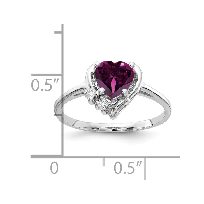 Goldia Rings 14k White Gold 6mm Heart Rhodolite Garnet AAA Diamond ring
