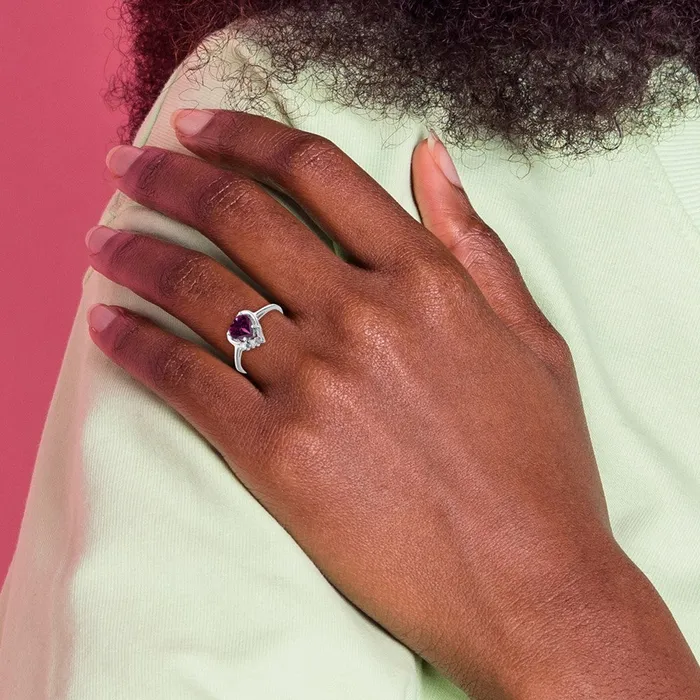 Goldia Rings 14k White Gold 6mm Heart Rhodolite Garnet AAA Diamond ring