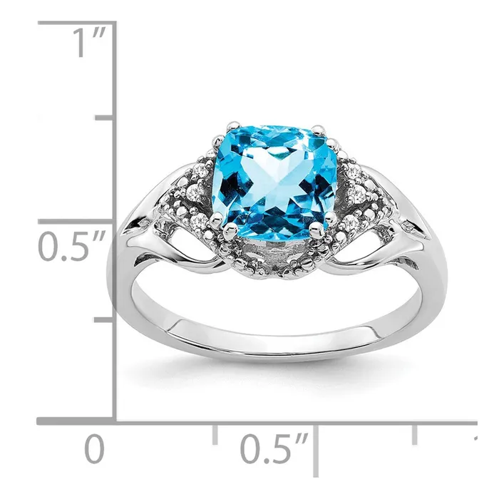 Goldia Rings 14k White Gold Blue Topaz and Real Diamond Ring