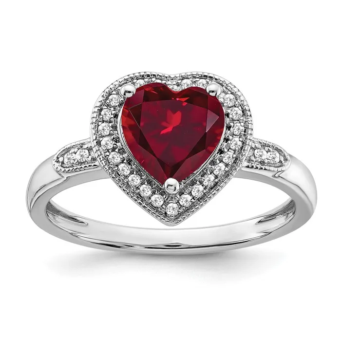 Goldia Rings 14k White Gold Heart Created Ruby and Real Diamond Halo Ring Goldia Rings 14k White Gold Heart Created Ruby and Real Diamond Halo Ring