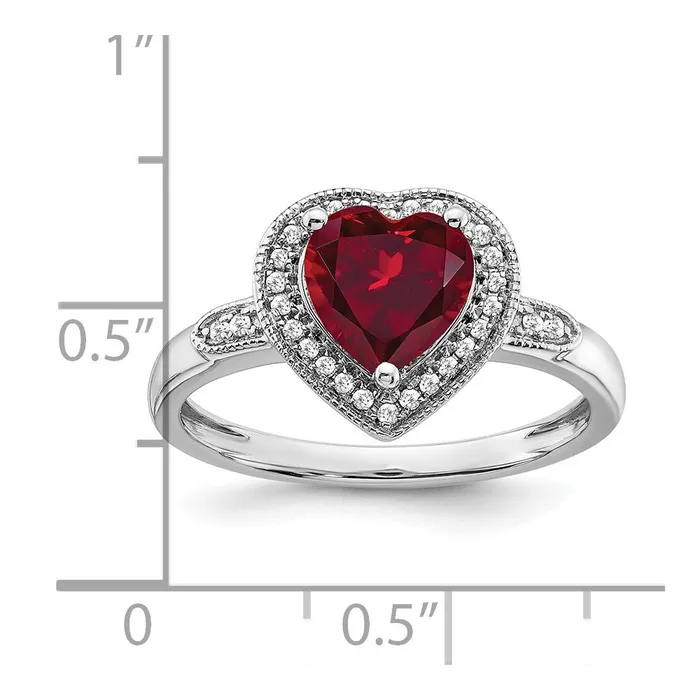 Goldia Rings 14k White Gold Heart Created Ruby and Real Diamond Halo Ring