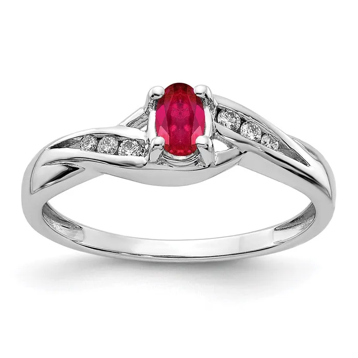 Goldia Rings 14k White Gold Oval Composite Ruby and Real Diamond Ring