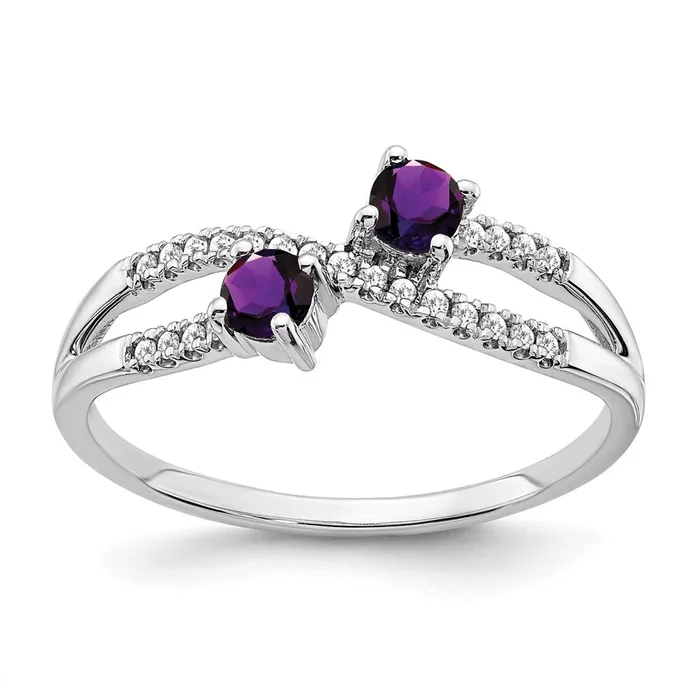Goldia Rings 14k White Gold Twostone Amethyst and Real Diamond Ring