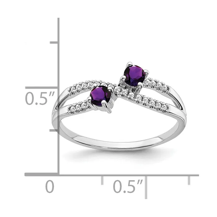 Goldia Rings 14k White Gold Twostone Amethyst and Real Diamond Ring