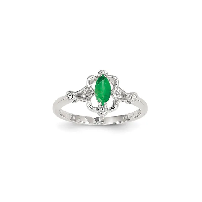 Goldia Rings 14k White Gold WG Emer Dia Ring