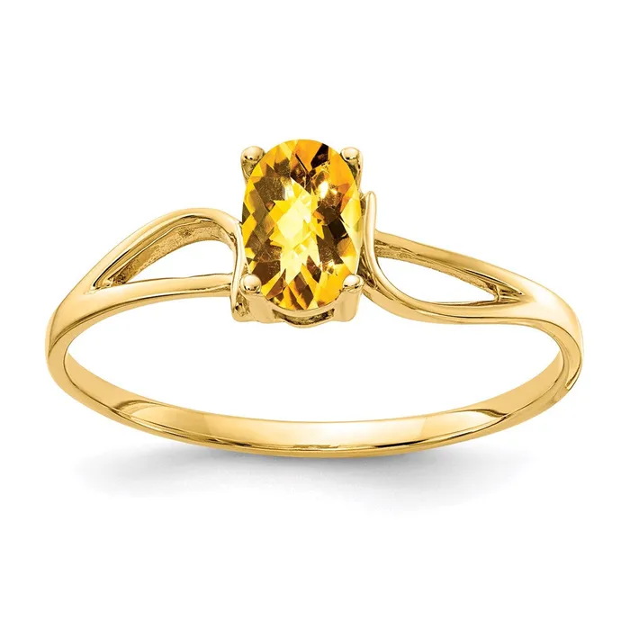 Goldia Rings 14K Yellow Gold 6x4mm Oval Citrine Checker ring