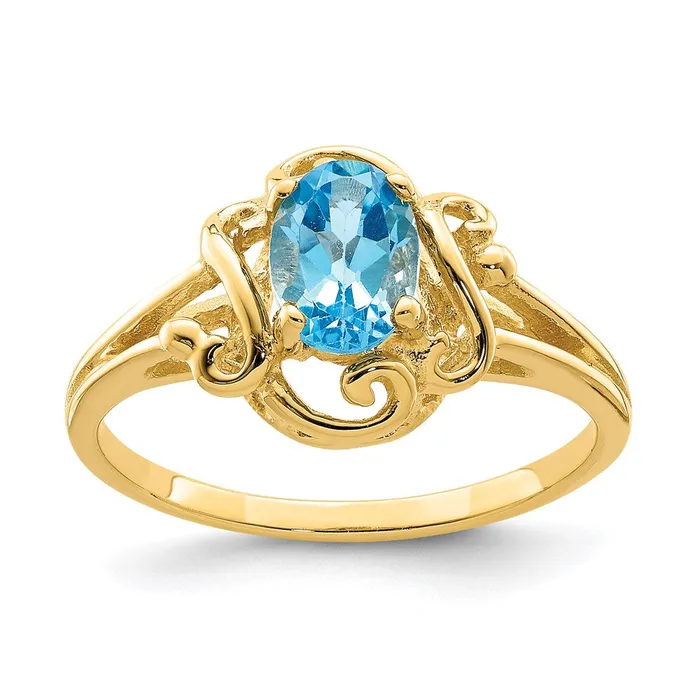 Goldia Rings 14K Yellow Gold 7x5mm Oval Blue Topaz Checker ring