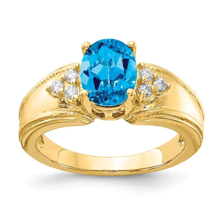 Goldia Rings 14K Yellow Gold 8x6mm Oval Blue Topaz A Real Diamond ring