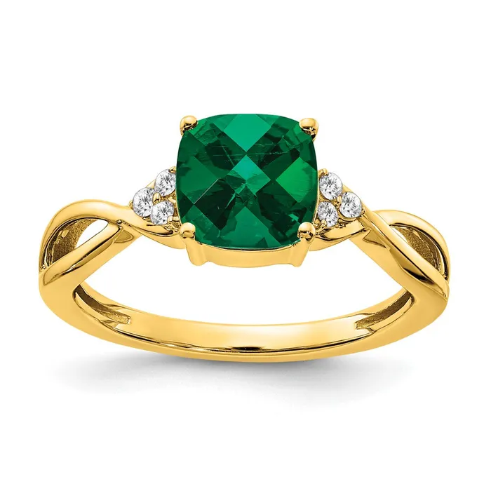 Goldia Rings 14K Yellow Gold Checkerboard Created Emerald and Real Diamond Ring Goldia Rings 14K Yellow Gold Checkerboard Created Emerald and Real Diamond Ring