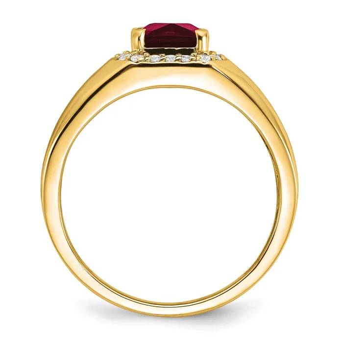 Goldia Rings 14K Yellow Gold Cushion Created Ruby and Real Diamond Mens Ring