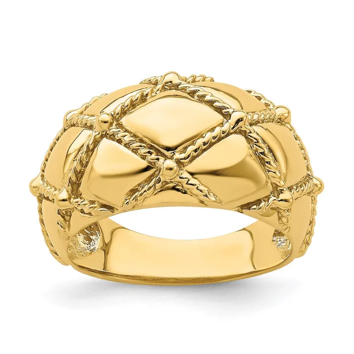 Goldia Rings 14K Yellow Gold Quilted Rope Solid Dame Ring