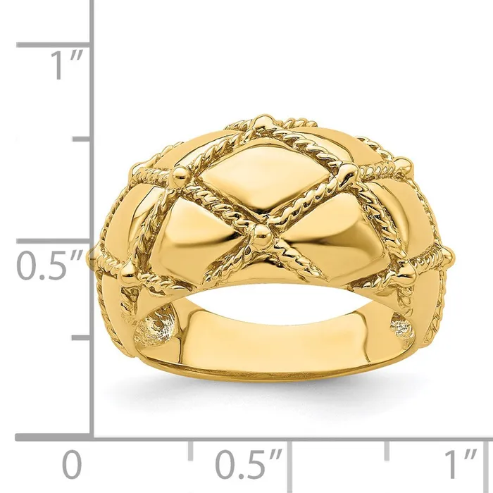 Goldia Rings 14K Yellow Gold Quilted Rope Solid Dame Ring