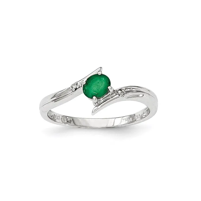 Goldia Rings 14K Yellow Gold White Polished Real Diamond Emerald Ring