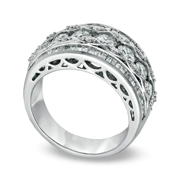 Goldia Rings 20 CT TW Round and Baguette Natural Diamond Anniversary Band in Solid 14K White Gold