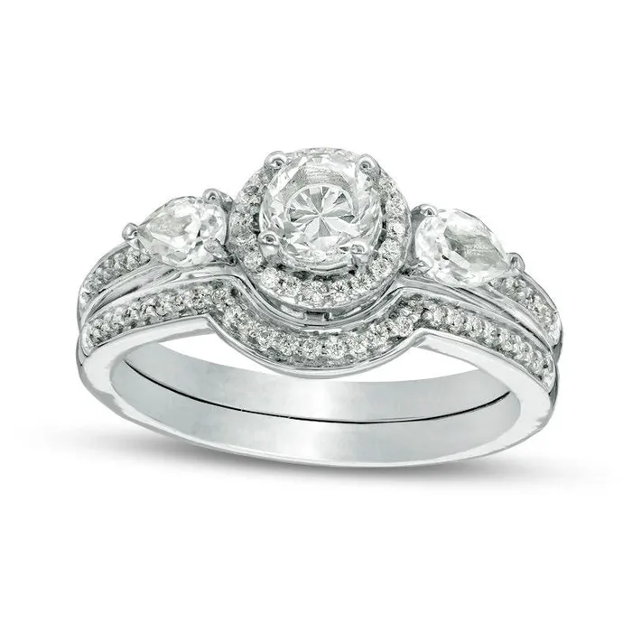 Goldia Rings 50mm LabCreated White Sapphire and 017 CT TW Diamond Frame Bridal Engagement Ring Set in Sterling Silver Goldia Rings 50mm LabCreated White Sapphire and 017 CT TW Diamond Frame Bridal Engagement Ring Set in Sterling Silver