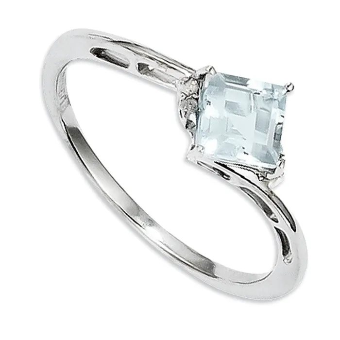 Goldia Rings 50mm PrincessCut Aquamarine and Natural Diamond Accent Promise Ring in Sterling Silver Goldia Rings 50mm PrincessCut Aquamarine and Natural Diamond Accent Promise Ring in Sterling Silver