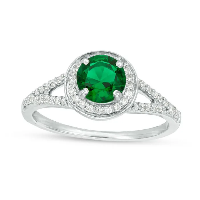 Goldia Rings 60mm LabCreated Emerald and 033 CT TW Diamond Frame Split Shank Ring in Solid 10K White Gold Goldia Rings 60mm LabCreated Emerald and 033 CT TW Diamond Frame Split Shank Ring in Solid 10K White Gold