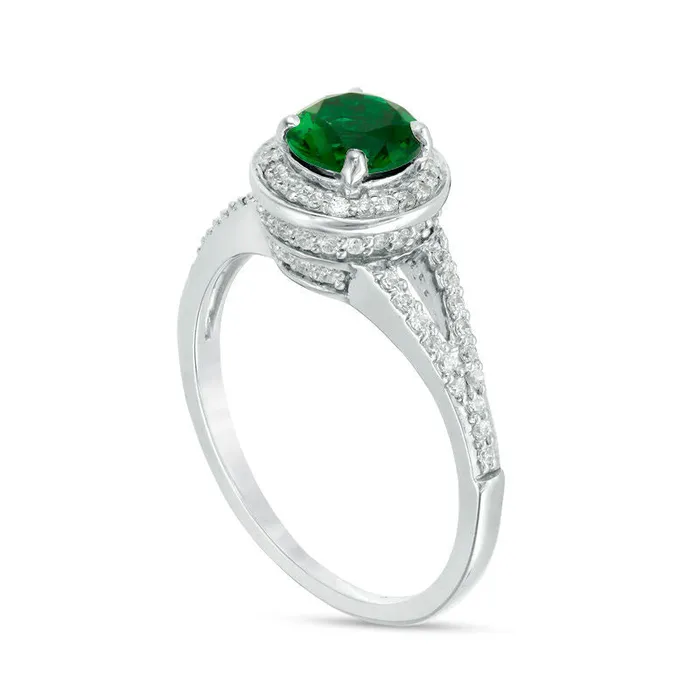 Goldia Rings 60mm LabCreated Emerald and 033 CT TW Diamond Frame Split Shank Ring in Solid 10K White Gold Goldia Rings 60mm LabCreated Emerald and 033 CT TW Diamond Frame Split Shank Ring in Solid 10K White Gold