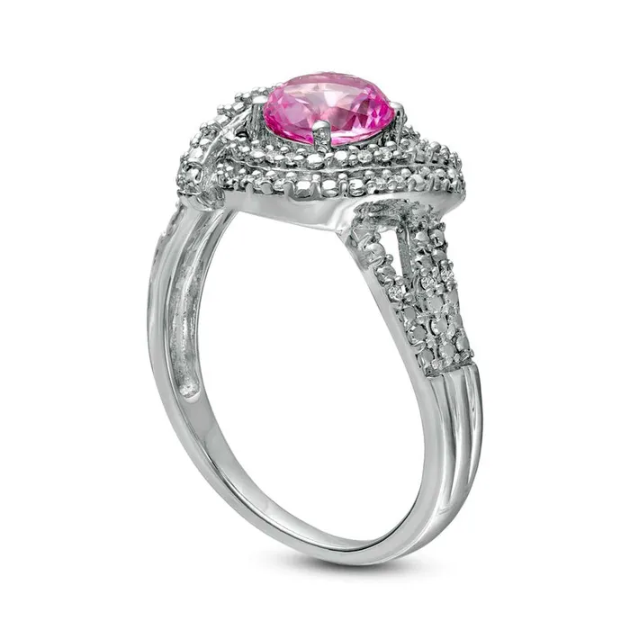 Goldia Rings 60mm LabCreated Pink Sapphire and 010 CT TW Diamond Double Row Swirl Ring in Sterling Silver Goldia Rings 60mm LabCreated Pink Sapphire and 010 CT TW Diamond Double Row Swirl Ring in Sterling Silver