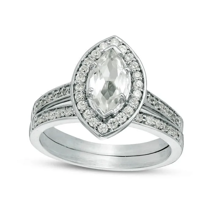 Goldia Rings Marquise LabCreated White Sapphire and 033 CT TW Diamond Frame Bridal Engagement Ring Set in Sterling Silver Goldia Rings Marquise LabCreated White Sapphire and 033 CT TW Diamond Frame Bridal Engagement Ring Set in Sterling Silver