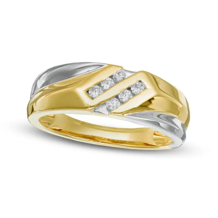 Goldia Rings Mens 020 CT TW Natural Diamond Slant Double Row Wedding Band in Solid 10K White Gold Goldia Rings Mens 020 CT TW Natural Diamond Slant Double Row Wedding Band in Solid 10K White Gold