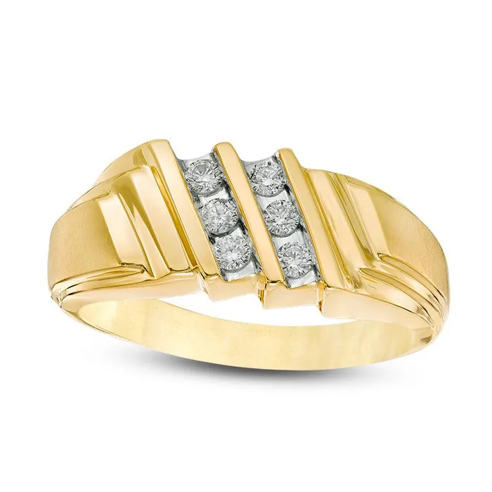 Goldia Rings Mens 025 CT TW Natural Diamond Slanted Double Row Stepped Shank Ring in Solid 10K Yellow Gold Goldia Rings Mens 025 CT TW Natural Diamond Slanted Double Row Stepped Shank Ring in Solid 10K Yellow Gold