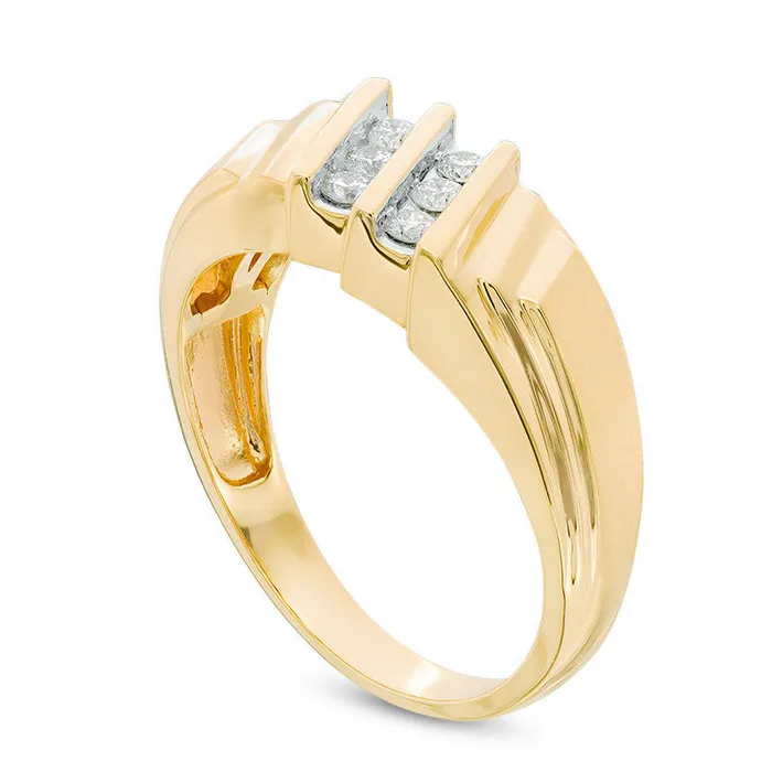 Goldia Rings Mens 025 CT TW Natural Diamond Slanted Double Row Stepped Shank Ring in Solid 10K Yellow Gold Goldia Rings Mens 025 CT TW Natural Diamond Slanted Double Row Stepped Shank Ring in Solid 10K Yellow Gold
