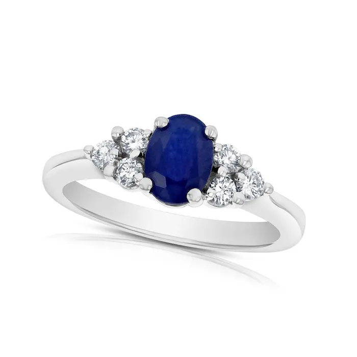 Goldia Rings Oval Blue Sapphire and 033 CT TW Natural Diamond TriSides Engagement Ring in Solid 14K White Gold Goldia Rings Oval Blue Sapphire and 033 CT TW Natural Diamond TriSides Engagement Ring in Solid 14K White Gold
