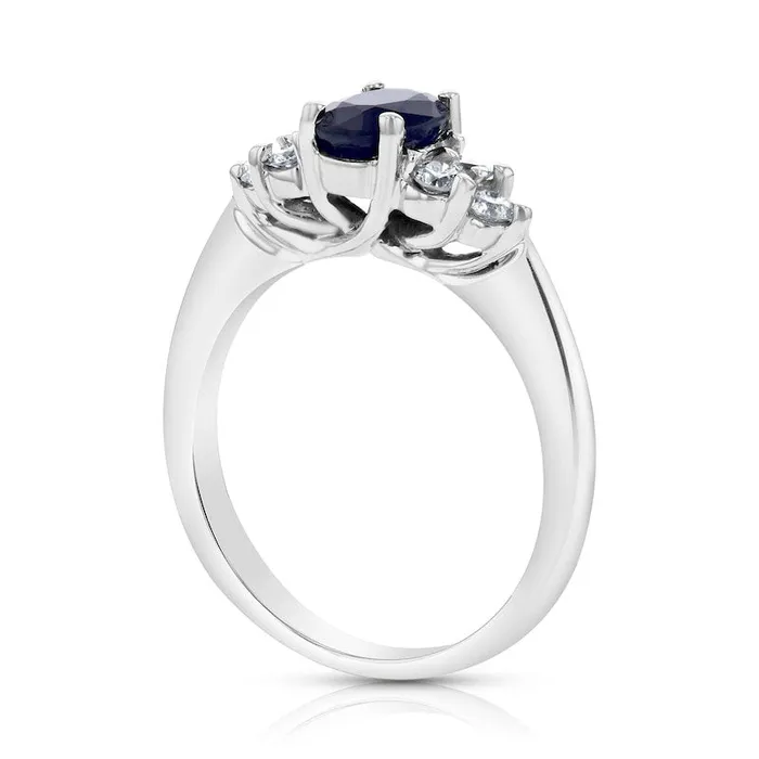 Goldia Rings Oval Blue Sapphire and 033 CT TW Natural Diamond TriSides Engagement Ring in Solid 14K White Gold Goldia Rings Oval Blue Sapphire and 033 CT TW Natural Diamond TriSides Engagement Ring in Solid 14K White Gold