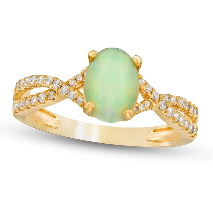 Goldia Rings Oval Opal and 017 CT TW Natural Diamond Crossover Shank Ring in Solid 14K Gold Goldia Rings Oval Opal and 017 CT TW Natural Diamond Crossover Shank Ring in Solid 14K Gold
