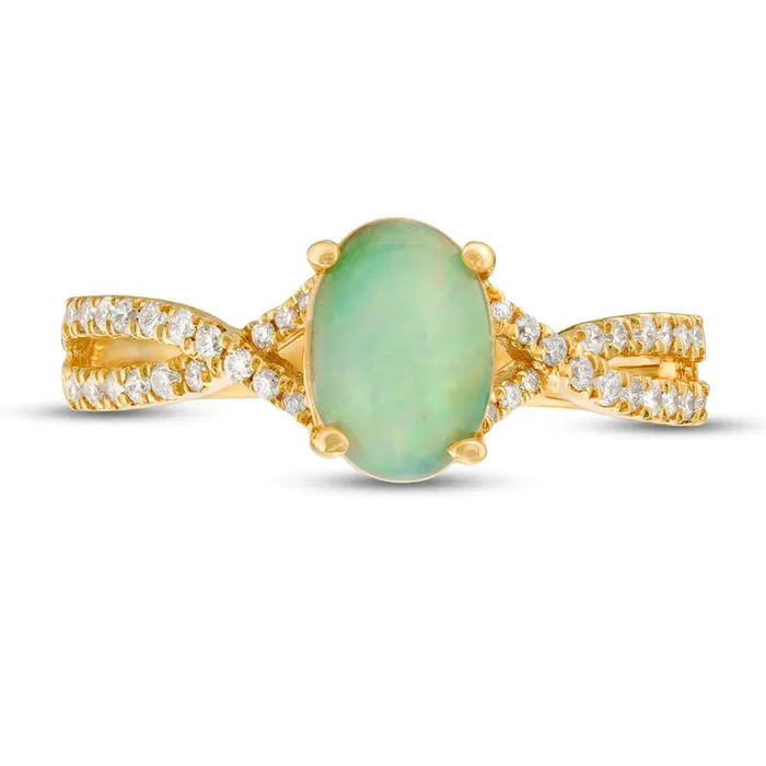 Goldia Rings Oval Opal and 017 CT TW Natural Diamond Crossover Shank Ring in Solid 14K Gold Goldia Rings Oval Opal and 017 CT TW Natural Diamond Crossover Shank Ring in Solid 14K Gold