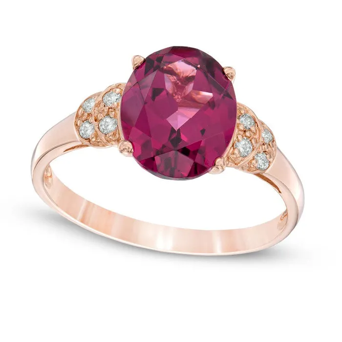 Goldia Rings Oval Rhodolite and Natural Diamond Accent Ring in Solid 10K Rose Gold Goldia Rings Oval Rhodolite and Natural Diamond Accent Ring in Solid 10K Rose Gold