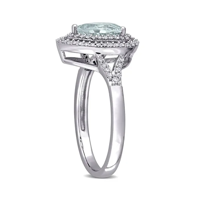 Goldia Rings PearShaped Aquamarine and 025 CT TW Natural Diamond Open Double Frame Split Shank Ring in Solid 14K White Gold Goldia Rings PearShaped Aquamarine and 025 CT TW Natural Diamond Open Double Frame Split Shank Ring in Solid 14K White Gold