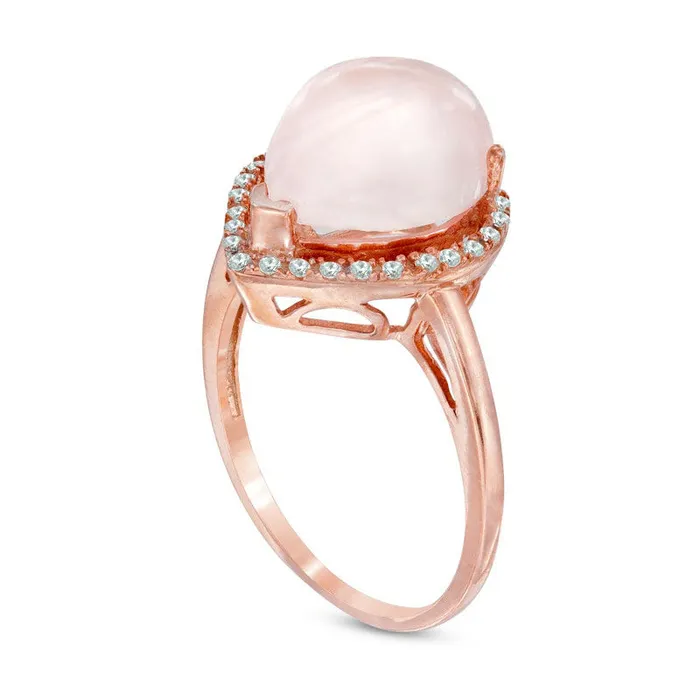 Goldia Rings PearShaped Rose Quartz and LabCreated White Sapphire Frame Ring in Sterling Silver with Solid 14K Rose Gold Plate Size 7 Goldia Rings PearShaped Rose Quartz and LabCreated White Sapphire Frame Ring in Sterling Silver with Solid 14K Rose Gold Plate Size 7