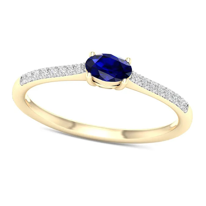 Goldia Rings Sideways Oval Blue Sapphire and 007 CT TW Natural Diamond Stackable Ring in Solid 10K Yellow Gold Goldia Rings Sideways Oval Blue Sapphire and 007 CT TW Natural Diamond Stackable Ring in Solid 10K Yellow Gold