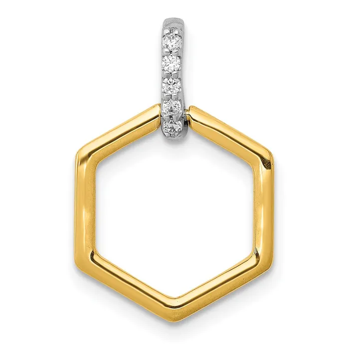 Goldia Rings Solid 14k Twotone 120ct Simulated CZ Fancy Hexagon Pendant