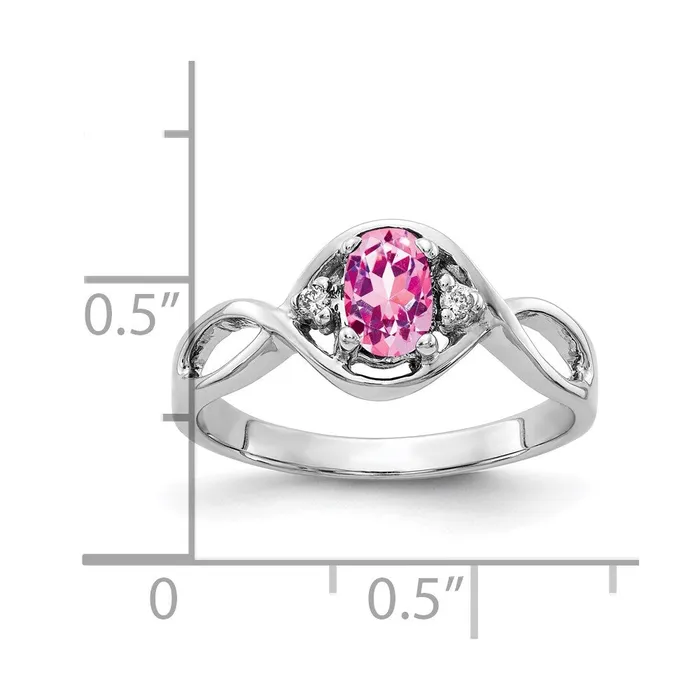 Goldia Rings Solid 14k White Gold 6x4mm Oval PinK Simulated Sapphire A CZ Ring