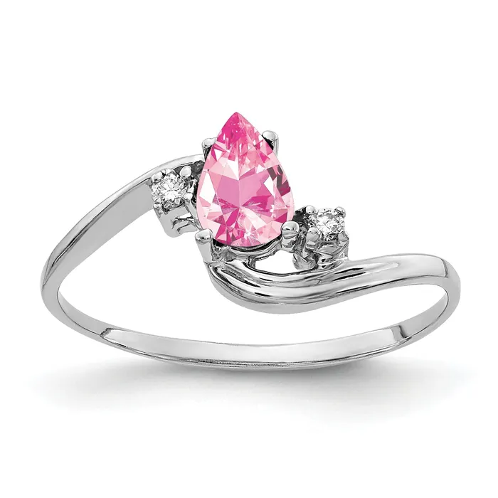 Goldia Rings Solid 14k White Gold 6x4mm Pear Simulated Pink Tourmaline VS CZ Ring Goldia Rings Solid 14k White Gold 6x4mm Pear Simulated Pink Tourmaline VS CZ Ring