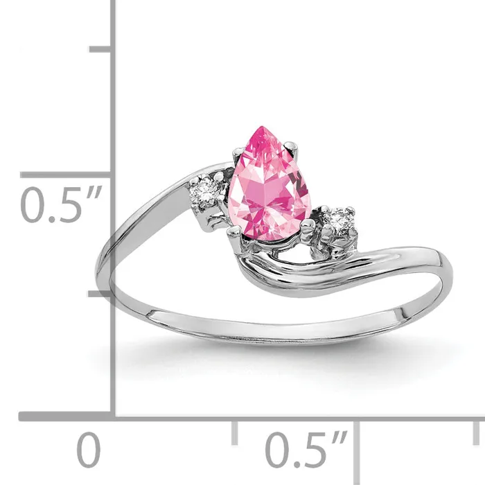 Goldia Rings Solid 14k White Gold 6x4mm Pear Simulated Pink Tourmaline VS CZ Ring