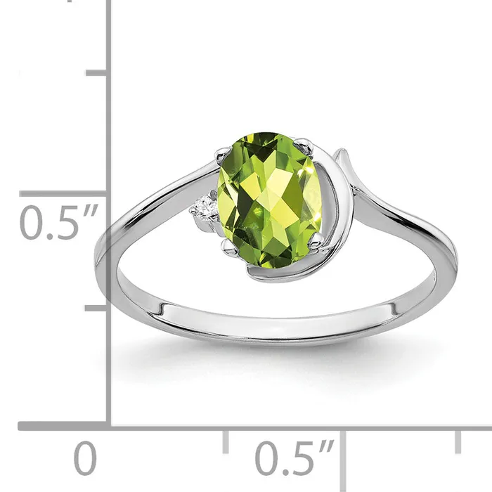 Goldia Rings Solid 14k White Gold 7x5mm Oval Simulated Peridot VS CZ Ring