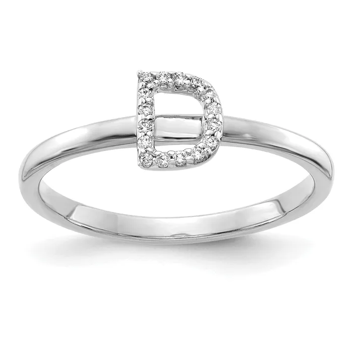 Goldia Rings Solid 14k White Gold Simulated CZ Initial D Ring