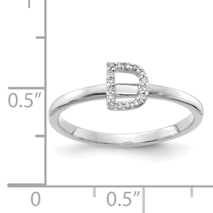 Goldia Rings Solid 14k White Gold Simulated CZ Initial D Ring