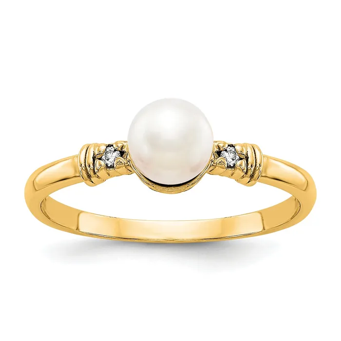 Goldia Rings Solid 14k Yellow Gold FW Cultured Pearl Simulated CZ Ring