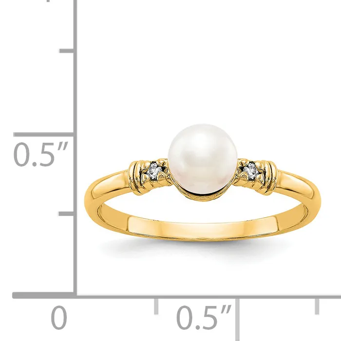 Goldia Rings Solid 14k Yellow Gold FW Cultured Pearl Simulated CZ Ring