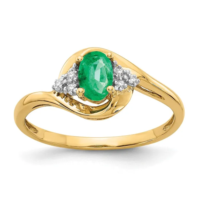 Goldia Rings Solid 14k Yellow Gold Simulated Emerald and CZ Ring