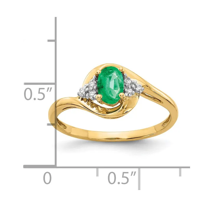 Goldia Rings Solid 14k Yellow Gold Simulated Emerald and CZ Ring