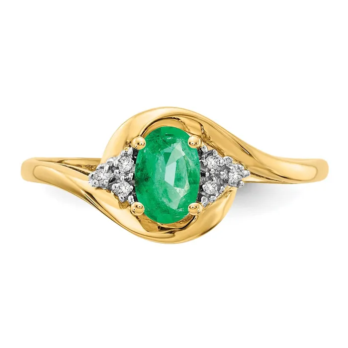 Goldia Rings Solid 14k Yellow Gold Simulated Emerald and CZ Ring