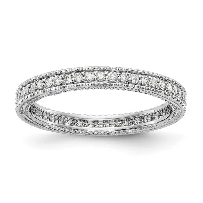 Goldia Rings Solid Real 14k White Gold Polished 13CT Milgrain Edge CZ Eternity Wedding Band Ring Goldia Rings Solid Real 14k White Gold Polished 13CT Milgrain Edge CZ Eternity Wedding Band Ring
