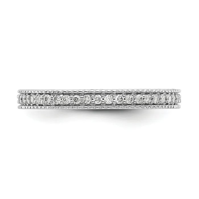 Goldia Rings Solid Real 14k White Gold Polished 13CT Milgrain Edge CZ Eternity Wedding Band Ring